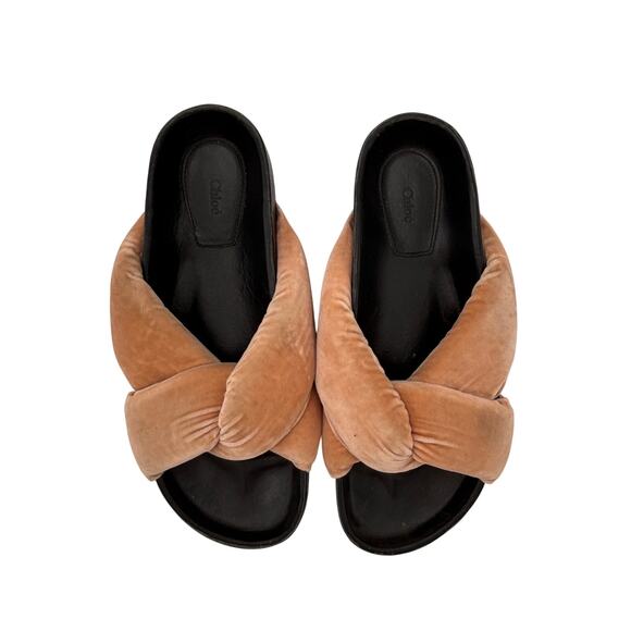 Chloe Nolan Crisscross Twisted Velvet Slides Flat Mule Sandals Size 37 - Picture 3 of 7